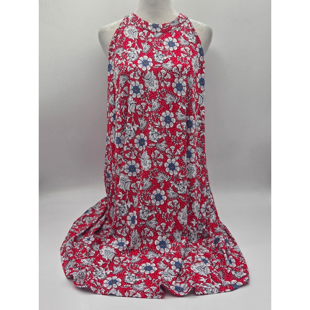 LOFT Outlet Women's L Red Floral Keyhole Sleeveless Midi Dress NWT 101-927